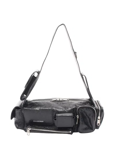 Pre-owned Balenciaga 2018-2026 Lambskin Superbusy Sling Bag Xs Shoulder Bag In Black