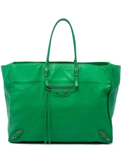 Pre-owned Balenciaga 2018-2026 Leather Papier A4 Tote Bag In Green