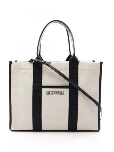 Pre-owned Balenciaga 2018-2026 Medium Canvas Hardware Tote Satchel In White