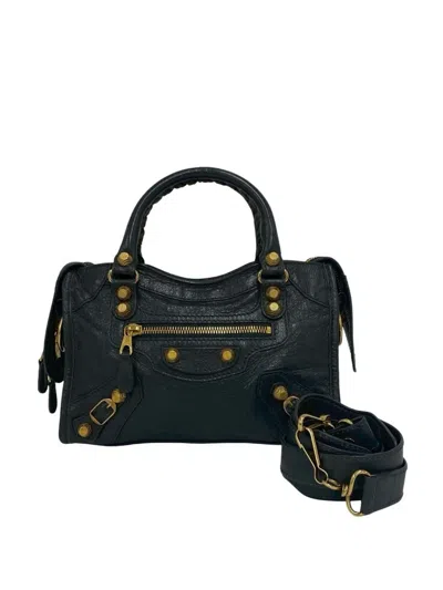 Pre-owned Balenciaga 2018-2026 Mini Lambskin Motocross Giant 21 City Satchel In グレー