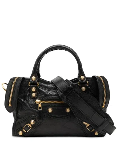 Pre-owned Balenciaga 2018-2026 Mini Lambskin Motocross Giant 21 City Satchel In Black