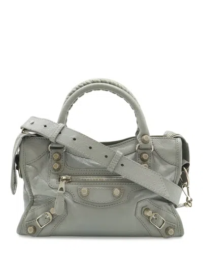 Pre-owned Balenciaga 2018-2026 Mini Lambskin Motocross Giant 21 City Satchel In Gray