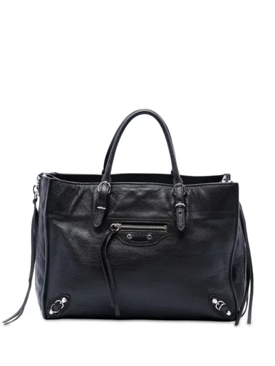 Pre-owned Balenciaga 2018-2026 Mini Leather Papier A6 Zip Around Satchel In Black