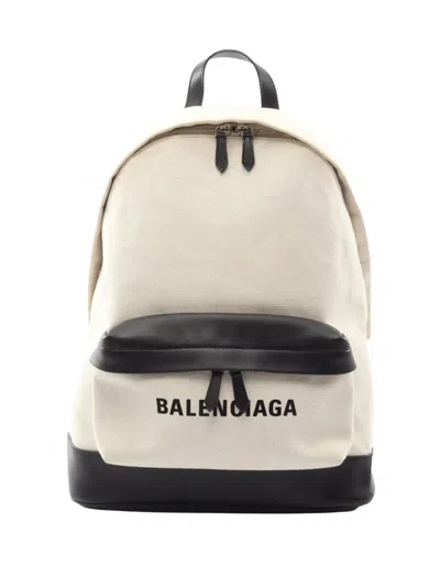 Pre-owned Balenciaga 2018-2026 Navy Canvas Backpack In White