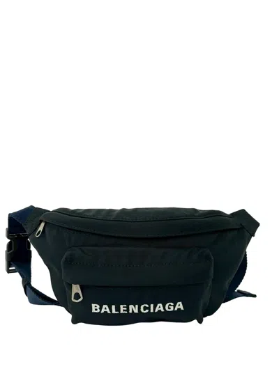 Pre-owned Balenciaga 2018-2026 Nylon Logo Wheel Belt Bag In Black