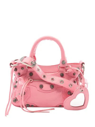 Pre-owned Balenciaga 2018-2026 Small Lambskin Motocross Neo Cagole Satchel In Pink