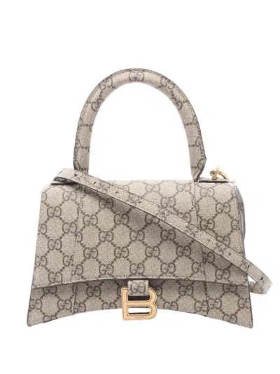 Pre-owned Balenciaga 2018-2026 The Hacker Project Gg Supreme Hourglass Satchel In Neutral