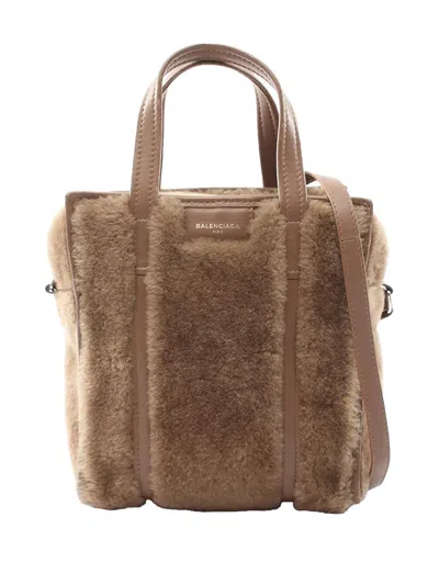 Pre-owned Balenciaga 2018-2026 Xs Fur Bazar Shopper Satchel In Brown