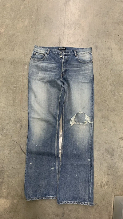 Pre-owned Balenciaga 2018ss Destroyed Flare Denim In Blue