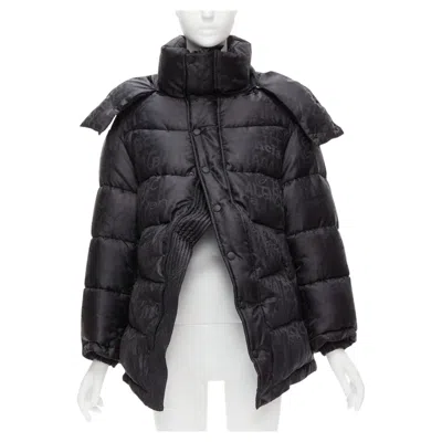Pre-owned Balenciaga 2019 Black All Logo Jacquard Swing Hooded Quilted Puffer Coat Fr36 S