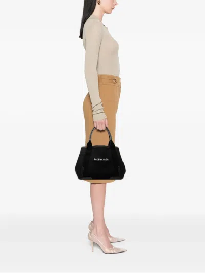 Pre-owned Balenciaga 2019 Canvas Navy Cabas S Tote Bag In Black