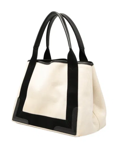 Pre-owned Balenciaga 2019 Canvas Navy Cabas S Tote Bag In White
