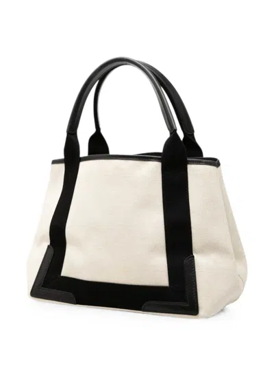 Pre-owned Balenciaga 2019 Canvas Navy Cabas S Tote Bag In White