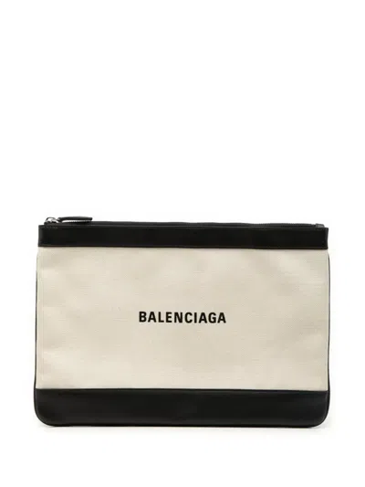 Pre-owned Balenciaga 2019 Canvas Navy Clip M Clutch Bag In Brown