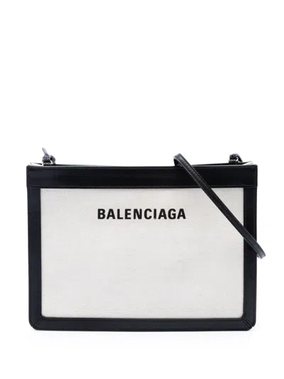 Pre-owned Balenciaga 2019 Canvas Navy Pochette M Crossbody Bag In Black