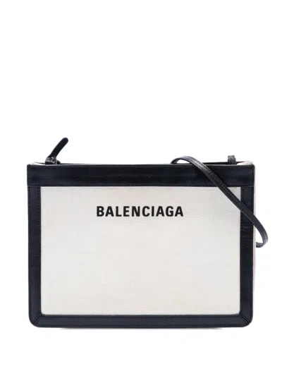 Pre-owned Balenciaga 2019 Canvas Navy Pochette M Crossbody Bag In White