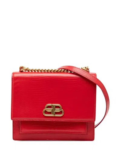 Pre-owned Balenciaga 2019 Embossed Patent Sharp S Chain Shoulder Bag In Red