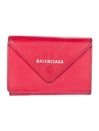 Pre-owned Balenciaga 2019 Mini Papier Flap Compact Wallet In Red