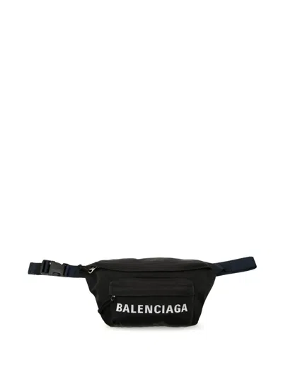 Pre-owned Balenciaga 2019 Nylon Logo Wheel Belt Bag In Blue