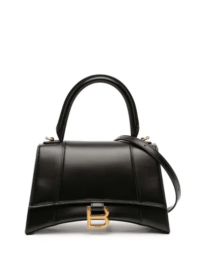 Pre-owned Balenciaga 2019 Small Shiny Box Calfskin Hourglass Top Handle Bag Satchel In Black