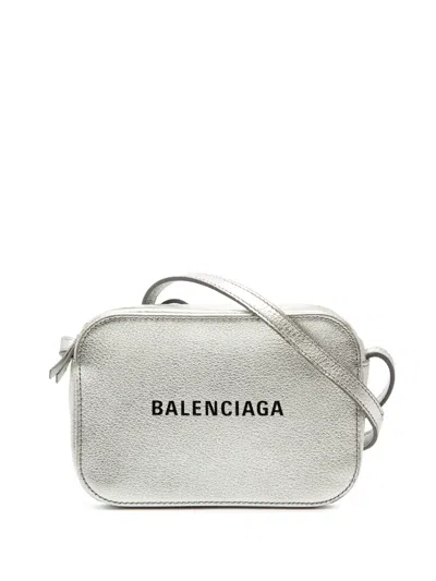 Pre-owned Balenciaga 2019 Xs Metallic Leather Everyday Camera Bag Crossbody Bag In Silver