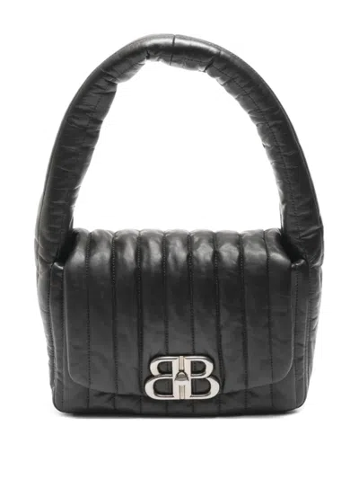 Pre-owned Balenciaga 2020-2025 Monaco Quilted Logo-plaque Shoulder Bag In Black