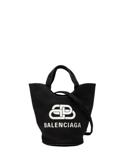 Pre-owned Balenciaga 2020 Canvas Wave Tote Xs Satchel In Black