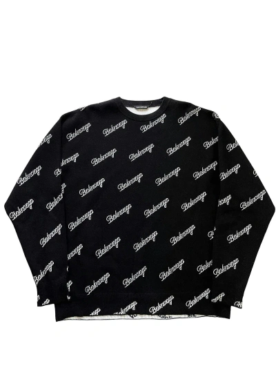 Pre-owned Balenciaga 2020 Cursive Allover Logo Knit Sweater In Black