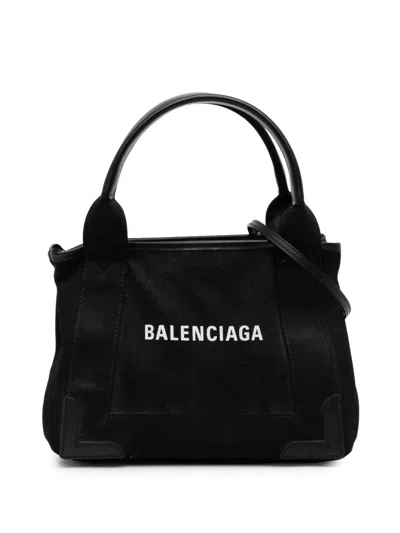 Pre-owned Balenciaga 2020 Denim Navy Cabas Xs Satchel In Black
