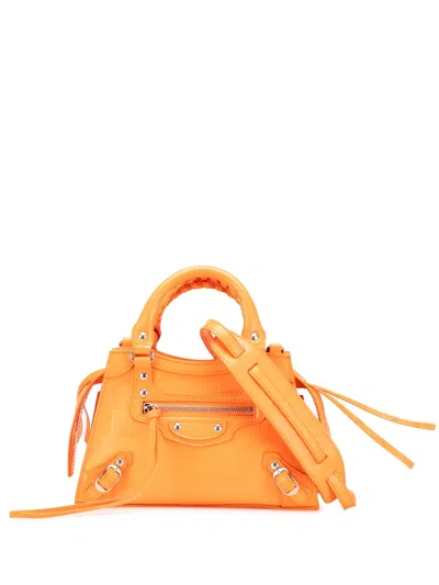 Pre-owned Balenciaga 2020 Mini Croc Embossed Calfskin Neo Classic City Satchel In Orange