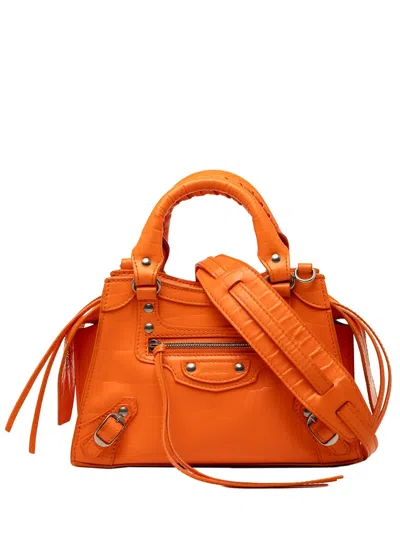 Pre-owned Balenciaga 2020 Mini Croc Embossed Calfskin Neo Classic City Satchel In Orange