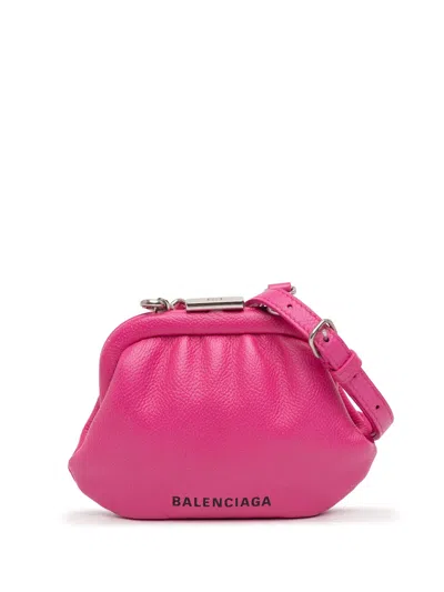 Pre-owned Balenciaga 2020 Mini Grained Calfskin Cloud Coin Purse On Strap Crossbody Bag In Pink