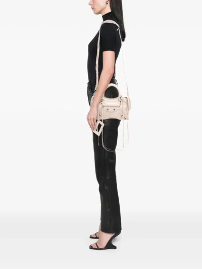 Pre-owned Balenciaga 2020 Mini Lambskin Motocross Classic City Satchel In White