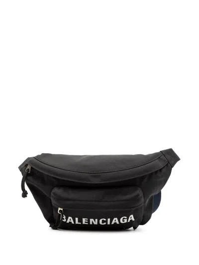 Pre-owned Balenciaga 2020 Nylon Logo Wheel Belt Bag In Black