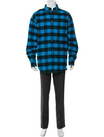Pre-owned Balenciaga 2020 Plaid Print Poncho In Blue