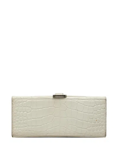 Pre-owned Balenciaga 2020 Small Croc Embossed Leather Hourglass Top Handle Bag Satchel In White