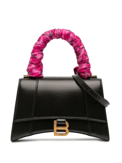 Pre-owned Balenciaga 2020 Small Shiny Box Calfskin Hourglass Top Handle Bag Satchel In Black
