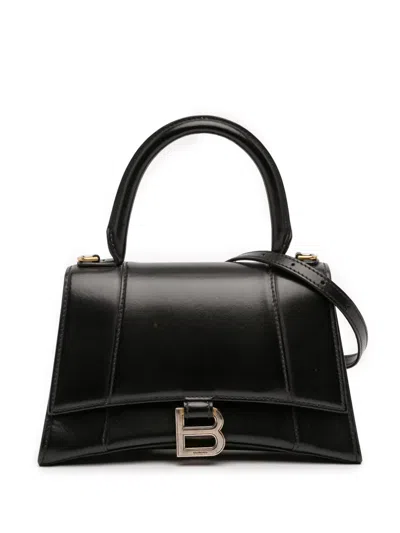 Pre-owned Balenciaga 2020 Small Shiny Box Calfskin Hourglass Top Handle Bag Satchel In Black