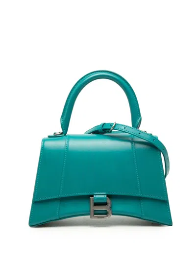 Pre-owned Balenciaga 2020 Small Shiny Box Calfskin Hourglass Top Handle Bag Satchel In Blue