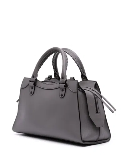 Pre-owned Balenciaga 2020 Small Smooth Calfskin Motocross Neo Classic City Satchel In Gray