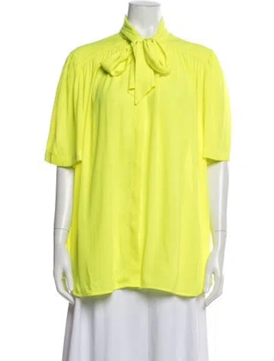 Pre-owned Balenciaga 2020 Tie Neck Blouse In Green/yellow
