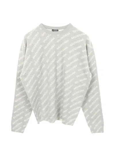 Pre-owned Balenciaga 2020s All-over Logo Sweater In Gray