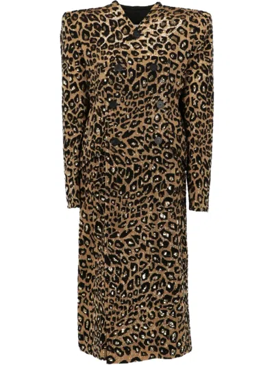 Pre-owned Balenciaga 2020s Animal-print Coat In 褐色