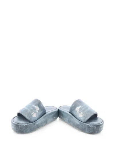 Pre-owned Balenciaga 2020s Denim Platform Sandals In Blue