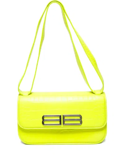 Pre-owned Balenciaga 2020s Gossip Crocodile-effect Shoulder Bag In Yellow