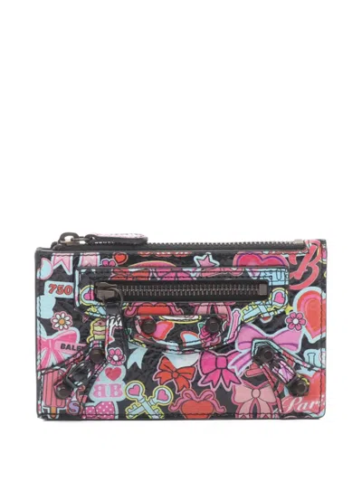 Pre-owned Balenciaga 2020s Le City Graphic-print Card Holder In Black