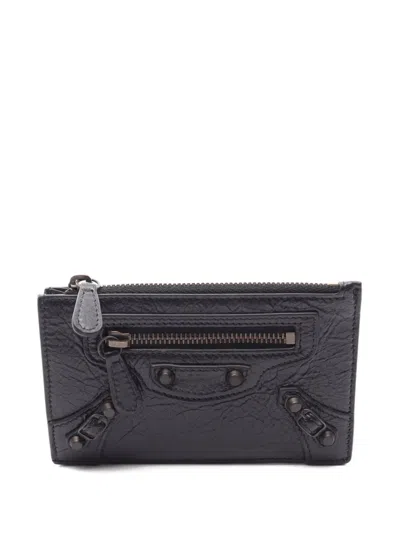 Pre-owned Balenciaga 2020s Le City Studded Coin Wallet In Black