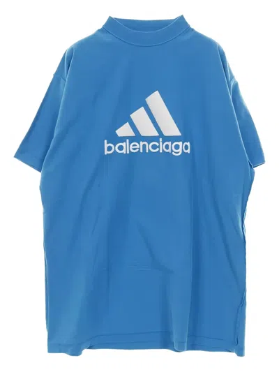 Pre-owned Balenciaga 2020s Logo-embroidery T-shirt In Blue