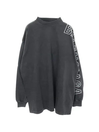 Pre-owned Balenciaga 2020s Logo-embroidered Oversized T-shirt In Gray