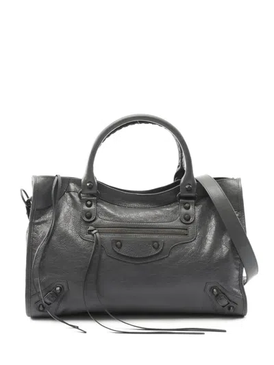 Pre-owned Balenciaga 2020s Medium City Braided-handle Tote Bag In Gray